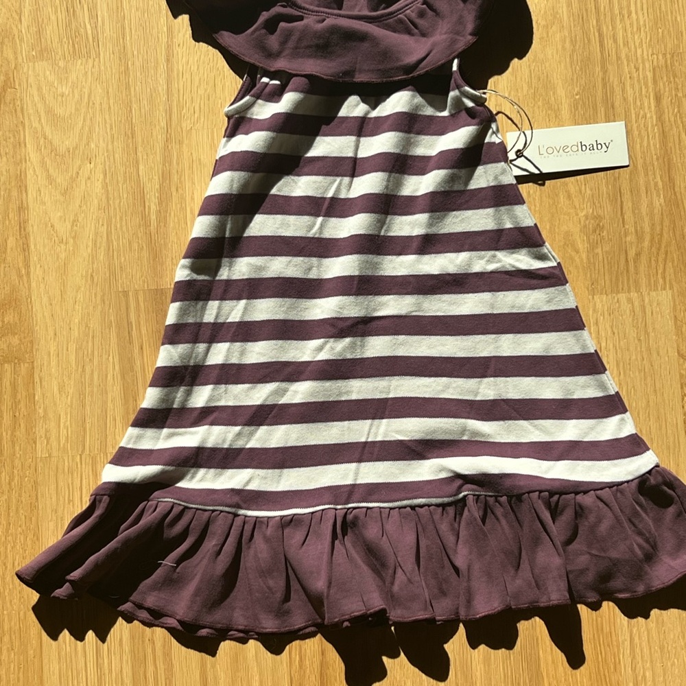 L'ovedbaby Striped Dress in Purple/eggplant and White